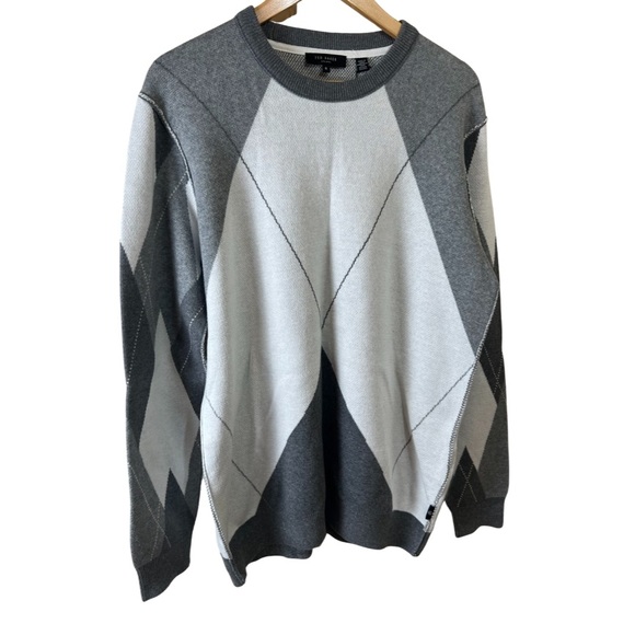 NWT Ted Baker London Avebury Diamond Crew Neck Gray & White Sweater Mens Size:XL - Picture 6 of 14